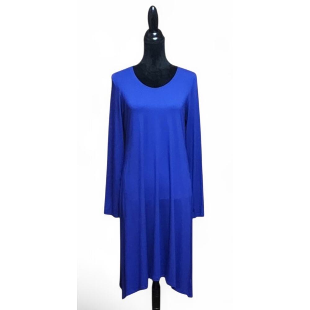 Eileen Fisher Women's Medium M Blue Violet Long-Sleeve Stretch Midi Dress $198